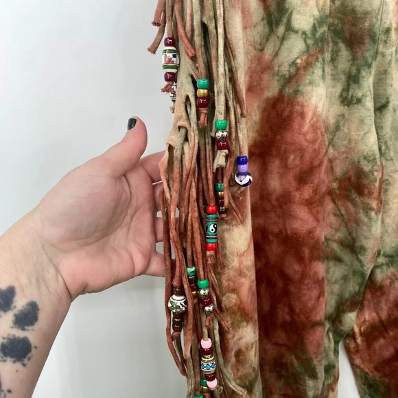 Fashion Collage Fringe Top‎ & Pull-on Pants Set OSFM Red Tie Dye Beaded Hippie - Picture 10 of 16